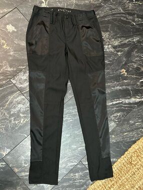 White House Black Market The Straight Crop Black Satin Cargo Pants